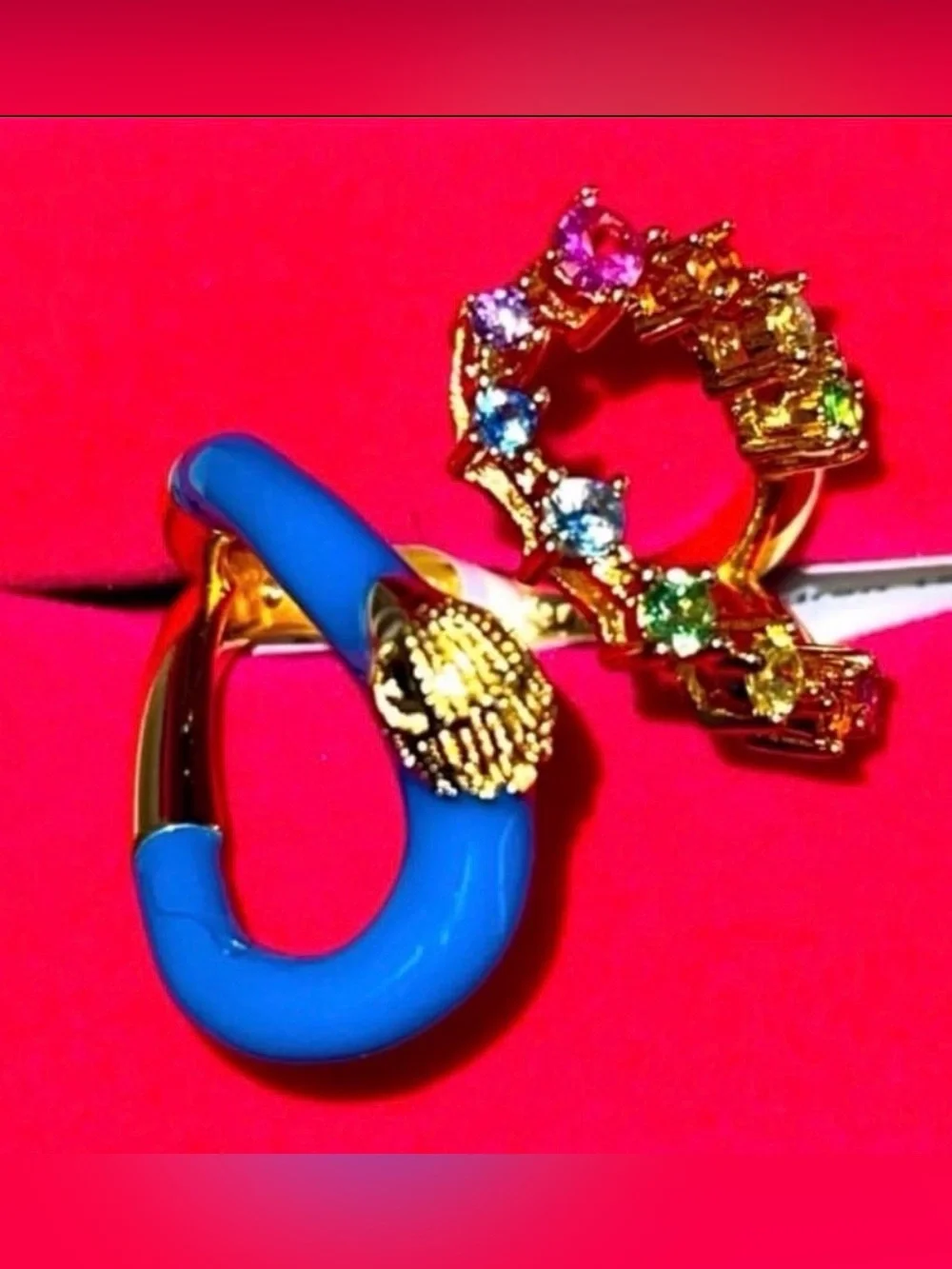 New KURT GEIGER OF LONDON EAGLE ENAMEL COCKTAIL RING MULTI-COLOR STONES Size:7